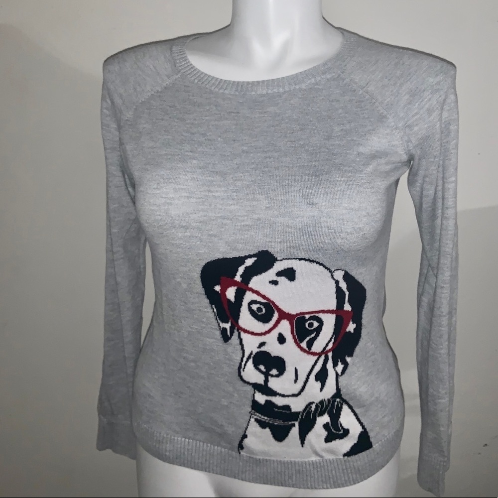 TALBOTS Dalmatian Dog Gray Sweater medium petite